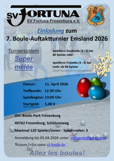 7. Boule-Auftaktturnier Emsland 2026 in Fresenburg